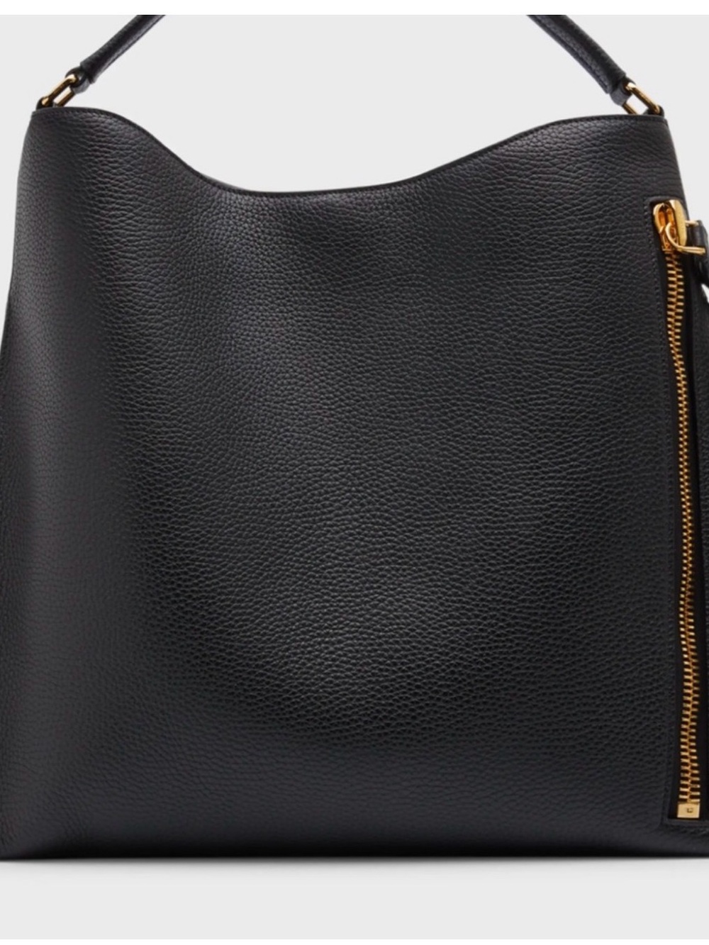 Tom Ford Black Pebbled Leather Hobo with Gold Zip Detail